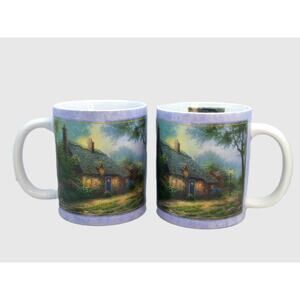 Thomas Kinkade Moonlight Cottage Cups Set of 2 Vintage Mugs Coffee Tea Soup
